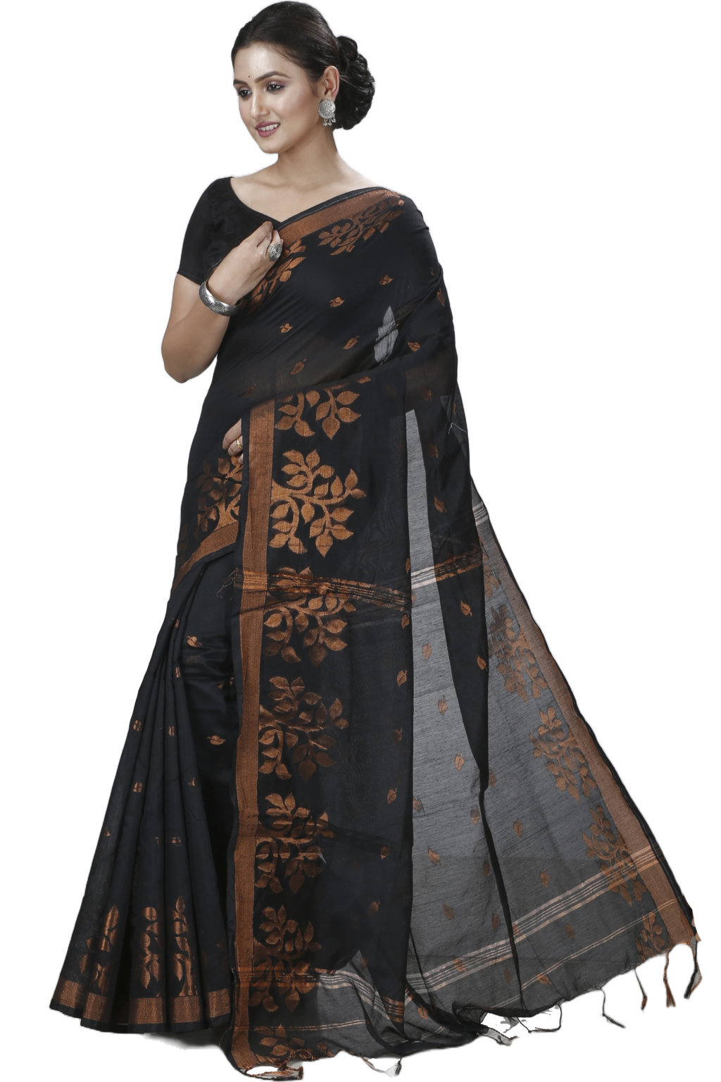 Black Blended Cotton Tina Hand Loom Saree (1212)